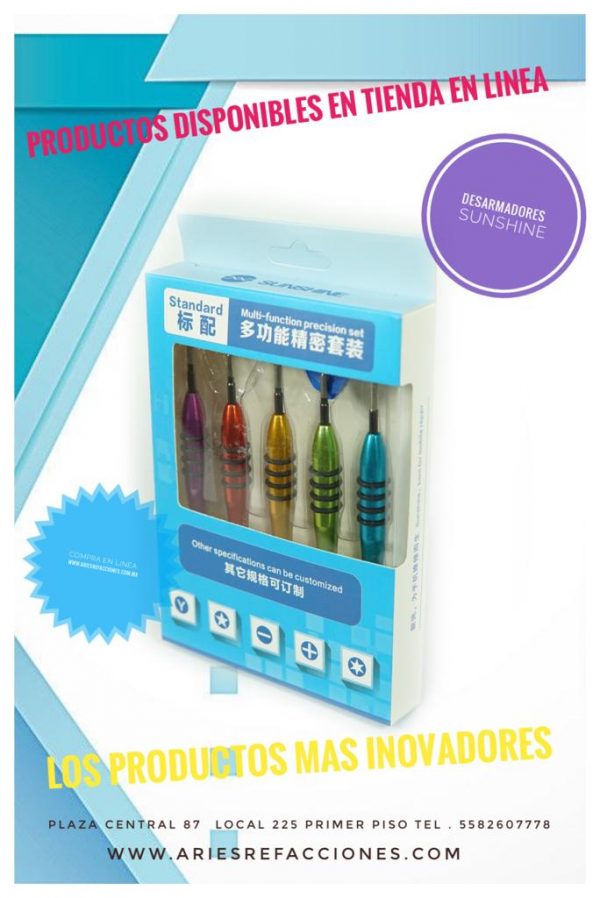 Kit de Desarmadores 5 Pzs. + 2 Uñas de Apertura Marca Sunshine Modelo  SS-5103