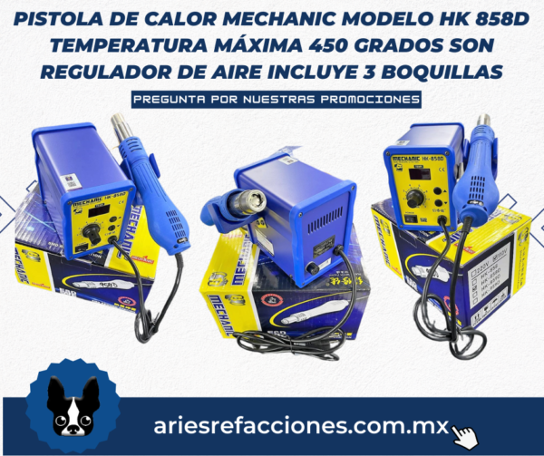 Pistola de calor mechanic modelo HK 858D temperatura máxima 450 grados son regulador de aire incluye 3 boquillas